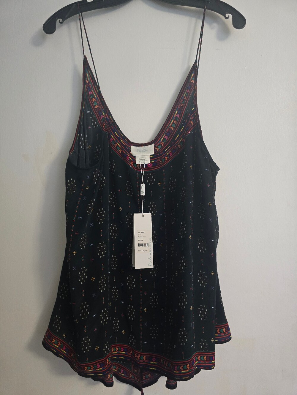 $349 Value 100% Silk Camilla Songs On The Lawn Low Back Tank Top - Size XL
